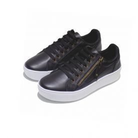 tenis casual feminino preto couro